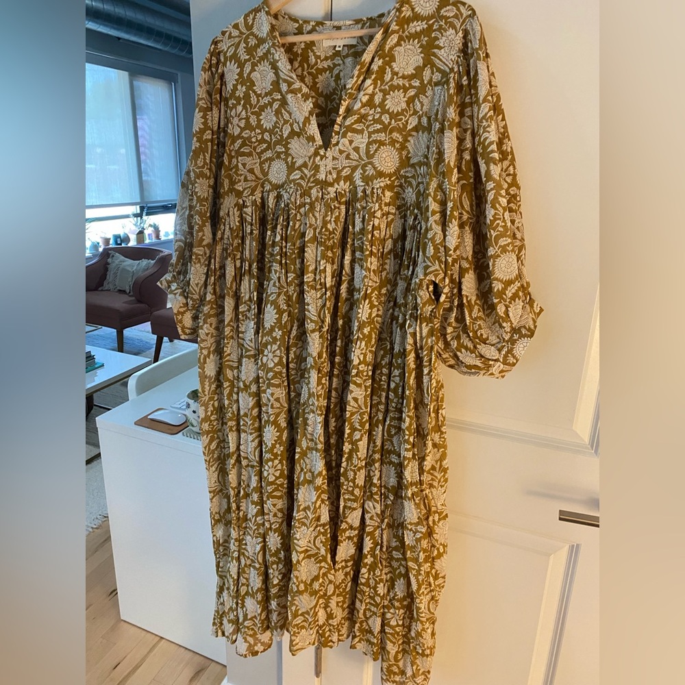 Daughters of India Kyra Midi Dress in Golden Palm Size XL